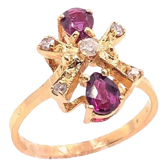 14 Karat Yellow Gold Freeform Ruby and Diamond Ring For Sale