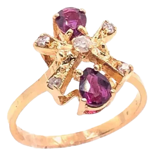 14 Karat Yellow Gold Freeform Ruby and Diamond Ring