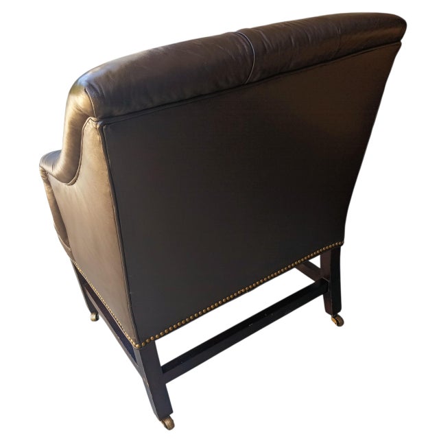 Experience the Height of Classic Luxury With This Leather Chesterfield Chair With Elegant Brass Nailhead Trim. For Sale In Raleigh - Image 6 of 9