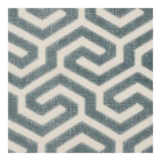 Sample - Schumacher Ming Fret Velvet Fabric in Mineral For Sale