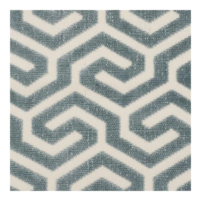 Sample - Schumacher Ming Fret Velvet Fabric in Mineral For Sale