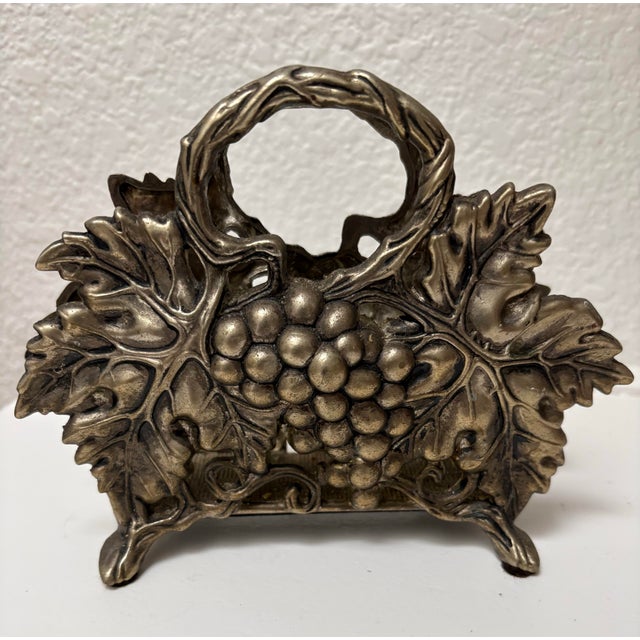 Godinger Vintage Silver Toned Textured Grape Napkin Holder For Sale - Image 4 of 6