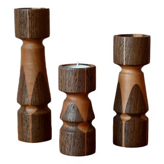 Scandinavian Wooden Candlesticks, Denmark, 1960s, Set of 3 For Sale