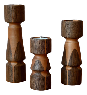 Scandinavian Wooden Candlesticks, Denmark, 1960s, Set of 3