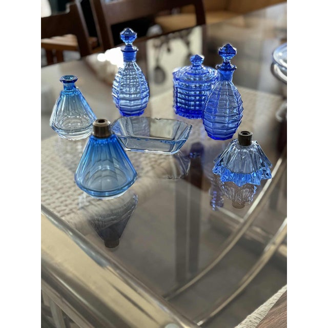 1940s Pressed Glass Perfume Bottles and Powder Jar, 1940s, Set of 7 For Sale - Image 5 of 5