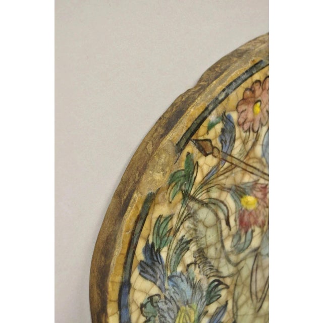 Antique Persian Iznik Qajar Style Ceramic Pottery Blue Oval Horse Rider Tile C3 For Sale In Philadelphia - Image 6 of 10