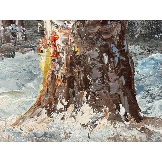 Early 20th Century Winter Forest Landscape - Antique Oil Painting by 19th Century American Artist 1920 Circa For Sale - Image 5 of 18
