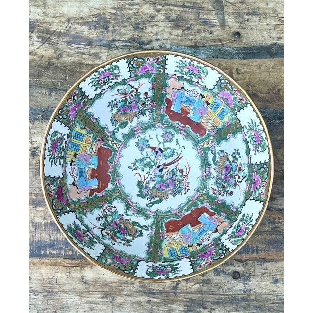 Chinoiserie Vintage Asian Rose Famile Centerpiece Bowl For Sale - Image 3 of 12