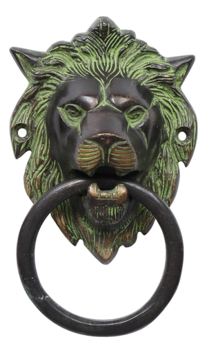 Green Brass Lion's Head Door Knocker