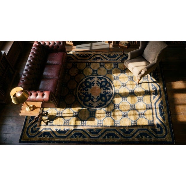 1820s Blue Navy Geometric Pair of Antique Chinese Ningxia Rug 2'2" X 2'0" Knotted Pile Wool Carpets For Sale - Image 13 of 14