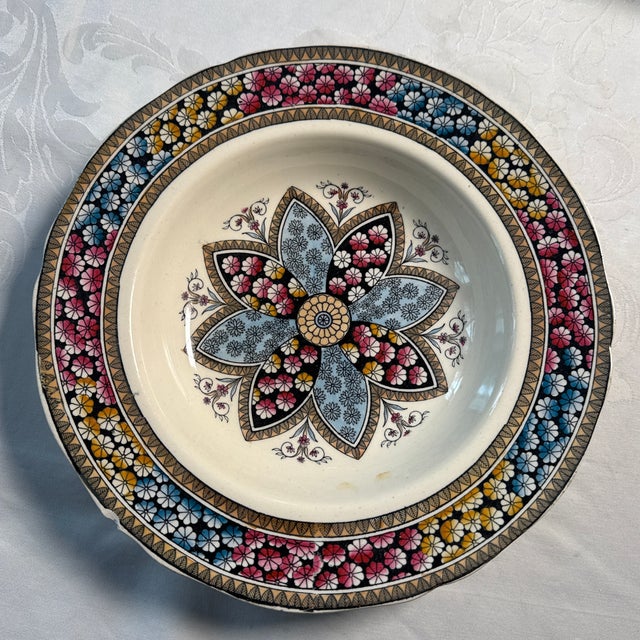 Ceramic Antique Copeland Spode “Primrose” Rimmed Soup Bowl - 6 Available For Sale - Image 7 of 11