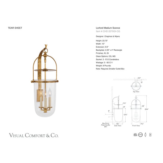 Chapman & Myers for Visual Comfort Signature Lorford Medium Sconce in Gilded Iron with Clear Glass For Sale In Houston - Image 6 of 8
