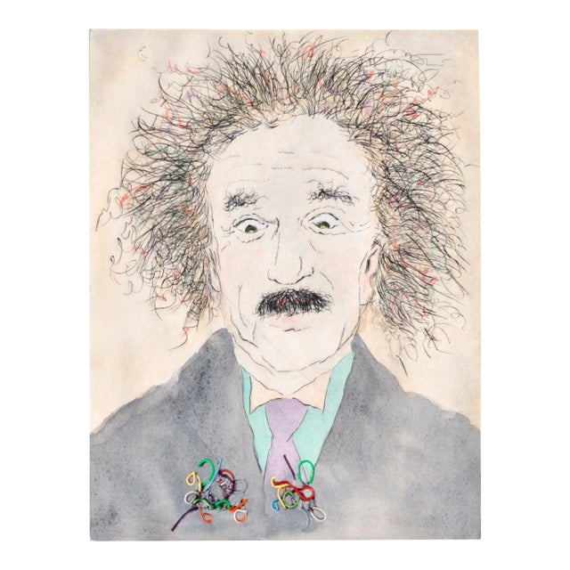 Lilya Vorobey Modern Watercolor Etching "Albert Einstein" 1989 For Sale