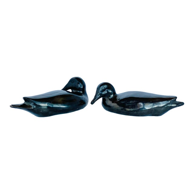 Vintage Oaxaca, Mexico Black Pottery Ducks, Artist Signed by Doña Rosa, Coyotepec- A Pair For Sale