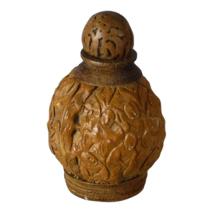 Early 20th Century Chinese Carved Walnut Snuff Bottle With Lohans