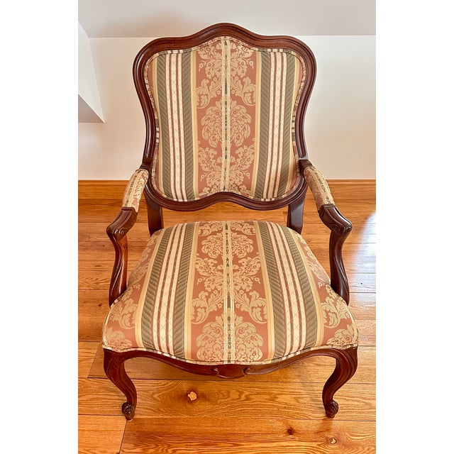Ethan Allen **Pair of Ethan Allen Avignon French\-Style Upholstered Armchairs** For Sale - Image 4 of 7