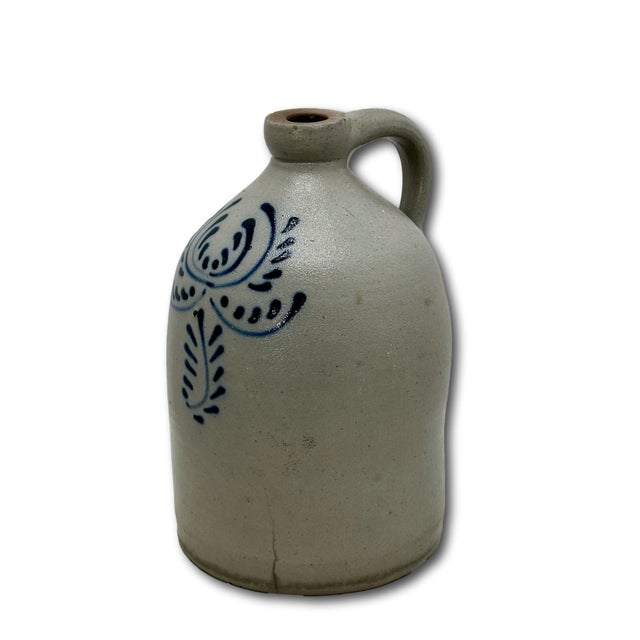 Nice Small 1 Gallon Size Antique Early American Blue Decorated Stoneware Spirits Jug - Circa Late 19th Century For Sale In Boston - Image 6 of 18