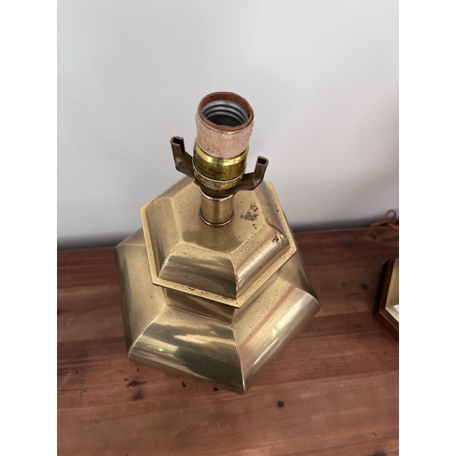 Late 20th Century Frederick Cooper Brass Faceted Ginger Jar Lamps-a Pair For Sale - Image 9 of 11