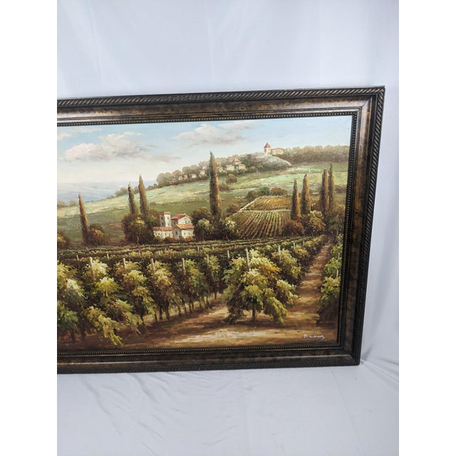 Late 20th Century Monumental Signed B. Andrews Tuscan Vineyard Landscape Oil Painting, 54" For Sale - Image 13 of 18