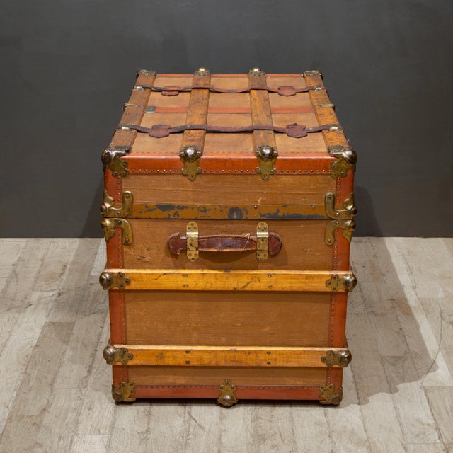 Late 19th Century Late 19th A. E Meek Leather and Wood Cabin Trunk c.1880-1899 For Sale - Image 5 of 13