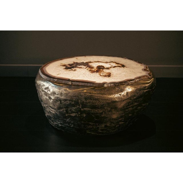 Metal Ernest Coffee Table in Agate Gemstone & Cast Brass by Alex Turco For Sale - Image 7 of 10