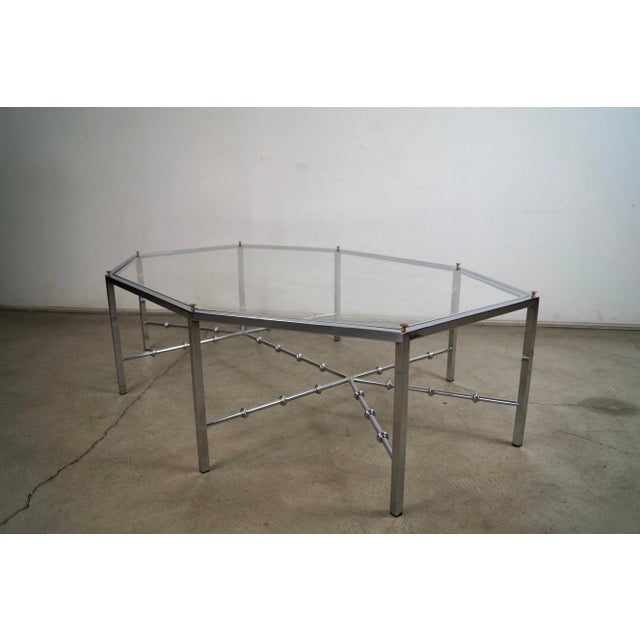 1970’s Mid-Century Modern Architectural Chrome & Glass Coffee Table For Sale In Los Angeles - Image 6 of 12