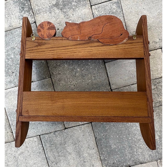 Mid 20th Century Vintage Late 20th Century Solid Oak Cat Wall Shelf For Sale - Image 5 of 9