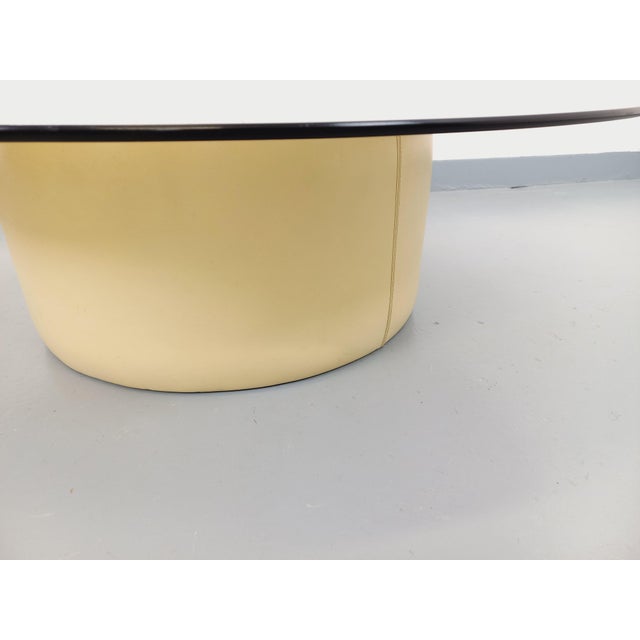 Glass Vintage Round Coffee Table in Glass with Leather and Metal, 1970s For Sale - Image 7 of 18