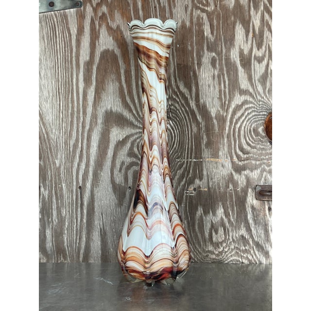 White Vintage Boho Slag Glass Swirl Vase For Sale - Image 8 of 9