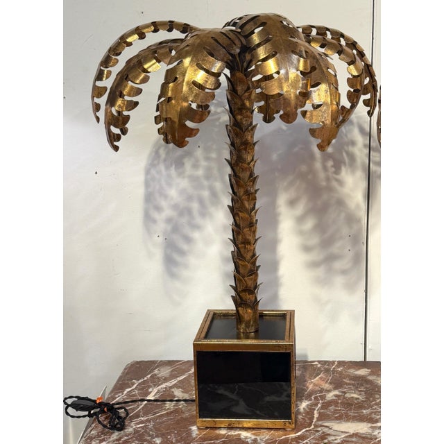 Modern Late 20th Century Pair of Maison Jansen Style Gilt Metal Palm Tree Table Lamps For Sale - Image 3 of 15