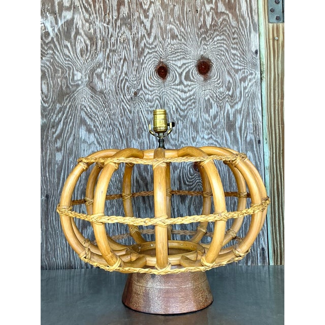 Camel Vintage Coastal Bent Rattan Lamp For Sale - Image 8 of 12