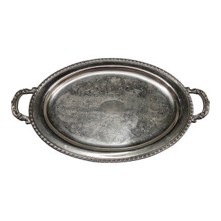 Mid-Century Oneida Silver-Plated 25" Grand Oval Butler’s Tray With Etched Victorian Scroll For Sale