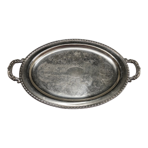 Mid-Century Oneida Silver-Plated 25" Grand Oval Butler’s Tray With Etched Victorian Scroll