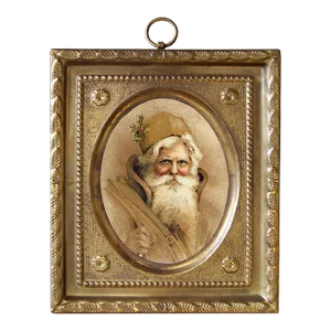 Father Christmas Print in Embossed Brass Frame- Antique Vintage Style