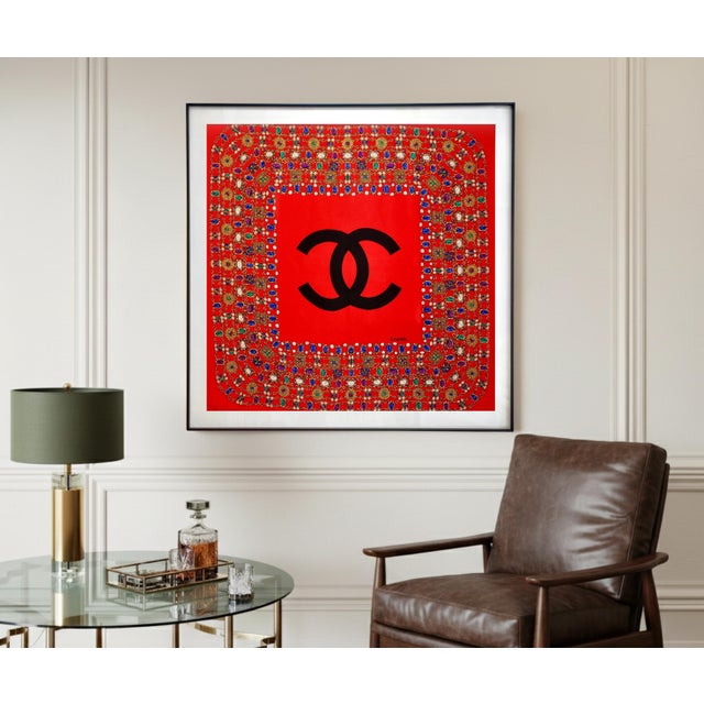 This is an authentic Chanel silk scarf professionally framed. This is an iconic piece that uses some of Chanel’s most...