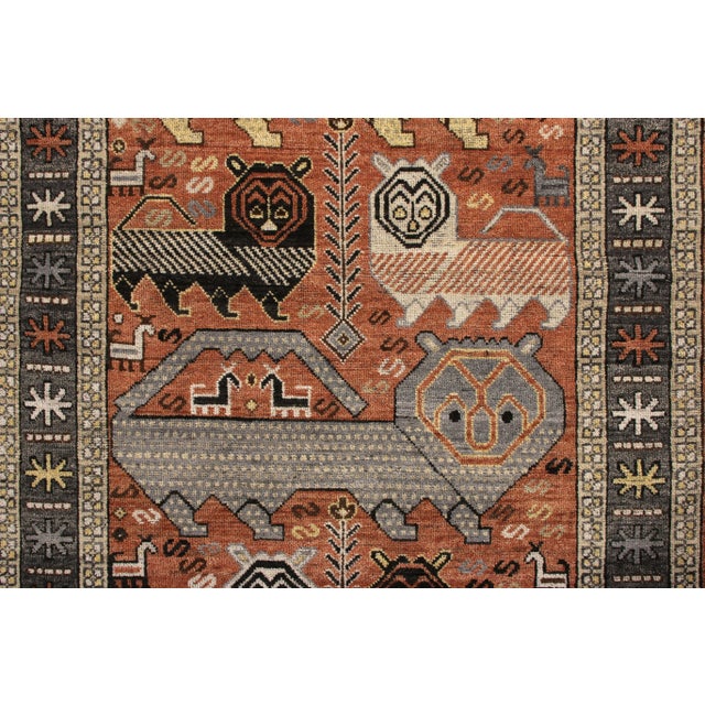 Rug & Kilim Handknotted Tiger Rug with Black Fringe, Terra Cotta, 4'x12' For Sale - Image 4 of 6