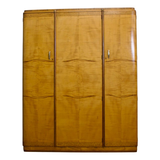Vintage Art Deco Birch and Walnut Wardrobe, 1930s For Sale