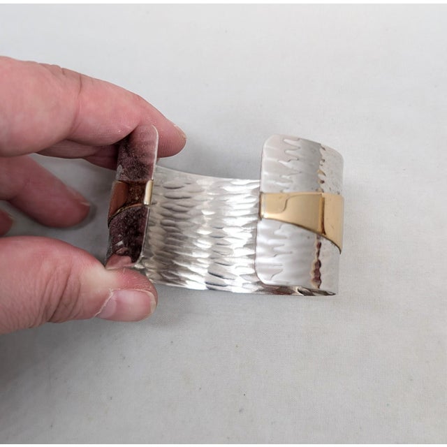Metal Vintage 1976 Signed Napier Book Piece Rhodium Plate Goldtone Cuff Bracelet For Sale - Image 7 of 9
