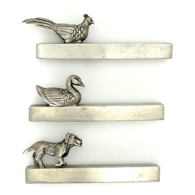 Figurative Vintage Set of Three Etain Royal Rue De France Pewter Knife Rests Duck, Pheasant, and Dog For Sale - Image 3 of 9