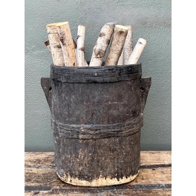 Vintage Patinated Wood Bucket For Sale - Image 9 of 12