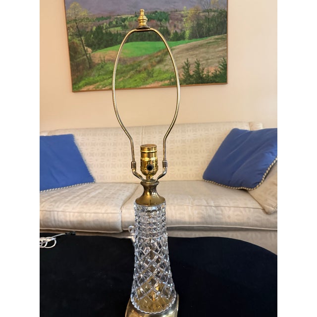 Mid 20th Century Vintage Crystal and Brass Table Lamps, a Pair For Sale - Image 5 of 8