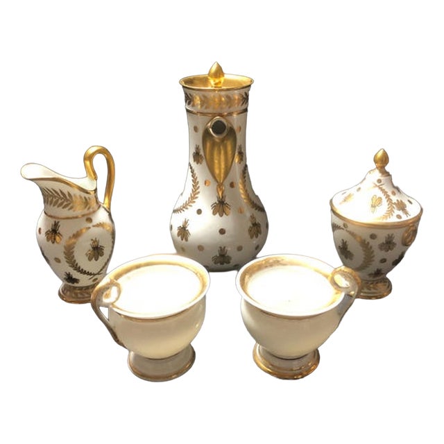Vintage Porcelain Chocolate Service from Limoges, 1940s, Set of 5 For Sale