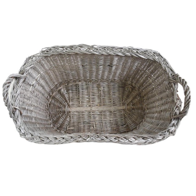 Wood Rustic Primitive Farmhouse French Wicker Market Basket With Number Plate For Sale - Image 7 of 9