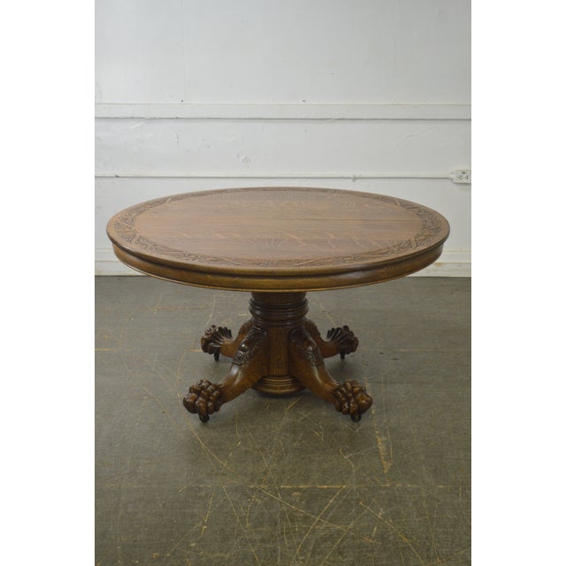 Hastings Antique Tiger Oak 54" Round Carved Claw Foot Dining Table Chairish