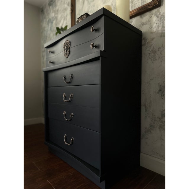 Wood Bassett Highboy Dresser, Matte Black, Skull Hardware, Dark Romantic Bedroom Furniture For Sale - Image 7 of 9