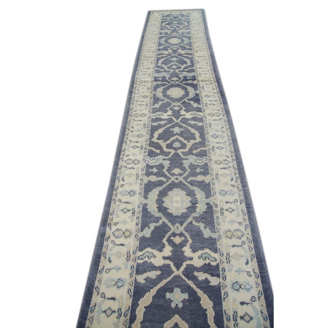 Textile Modern Handmade Turkish Oushak Rug Gray Ivory 3'1" X 17'6" For Sale - Image 7 of 8
