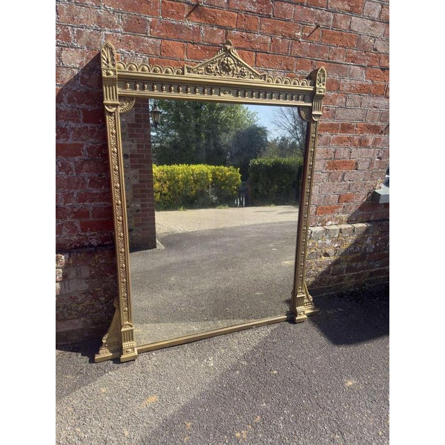 Goldenrod Large Antique English Carved Wood and Gesso Gilt Overmantle Mirror, 1800s For Sale - Image 8 of 8