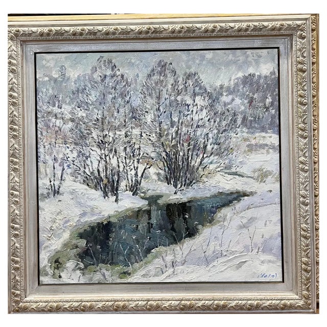 Georgij Moroz, Winter Stream, Oil Painting, 2005, Framed For Sale