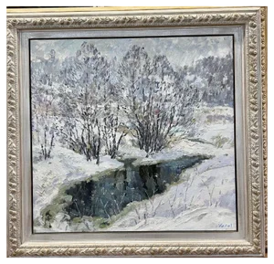 Georgij Moroz, Winter Stream, Oil Painting, 2005, Framed