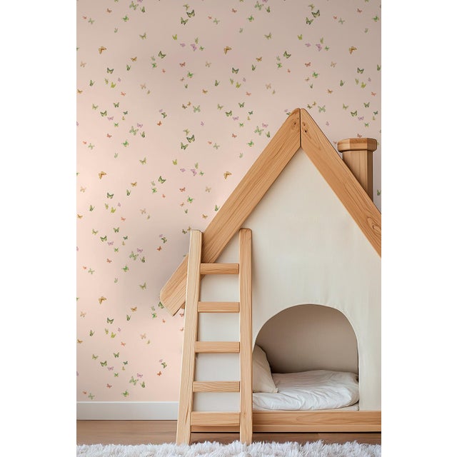 Textile Butterfly Grove Grasscloth Wallpaper by House Party | Pink Blush | 6 Yards For Sale - Image 7 of 7